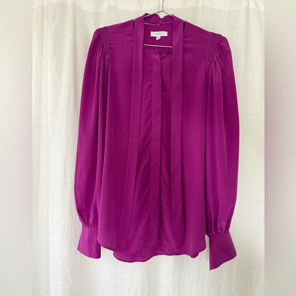 Equipment 100% silk Fuchsia Blouse with Removable Bow-Sz M - Picture 2 of 7
